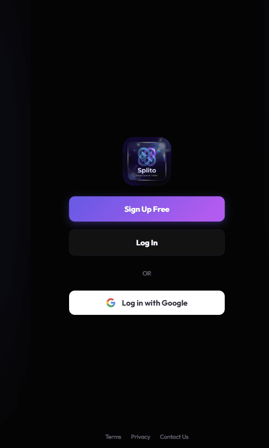 Splito sign-in screen on a phone